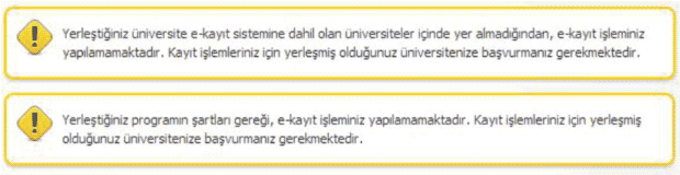 E-Kayıt Kayapamayacak Üniversite ve Bölümler
