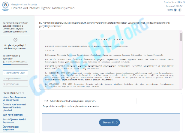 KYK Wifi Taahhütname Onaylama Ekranı